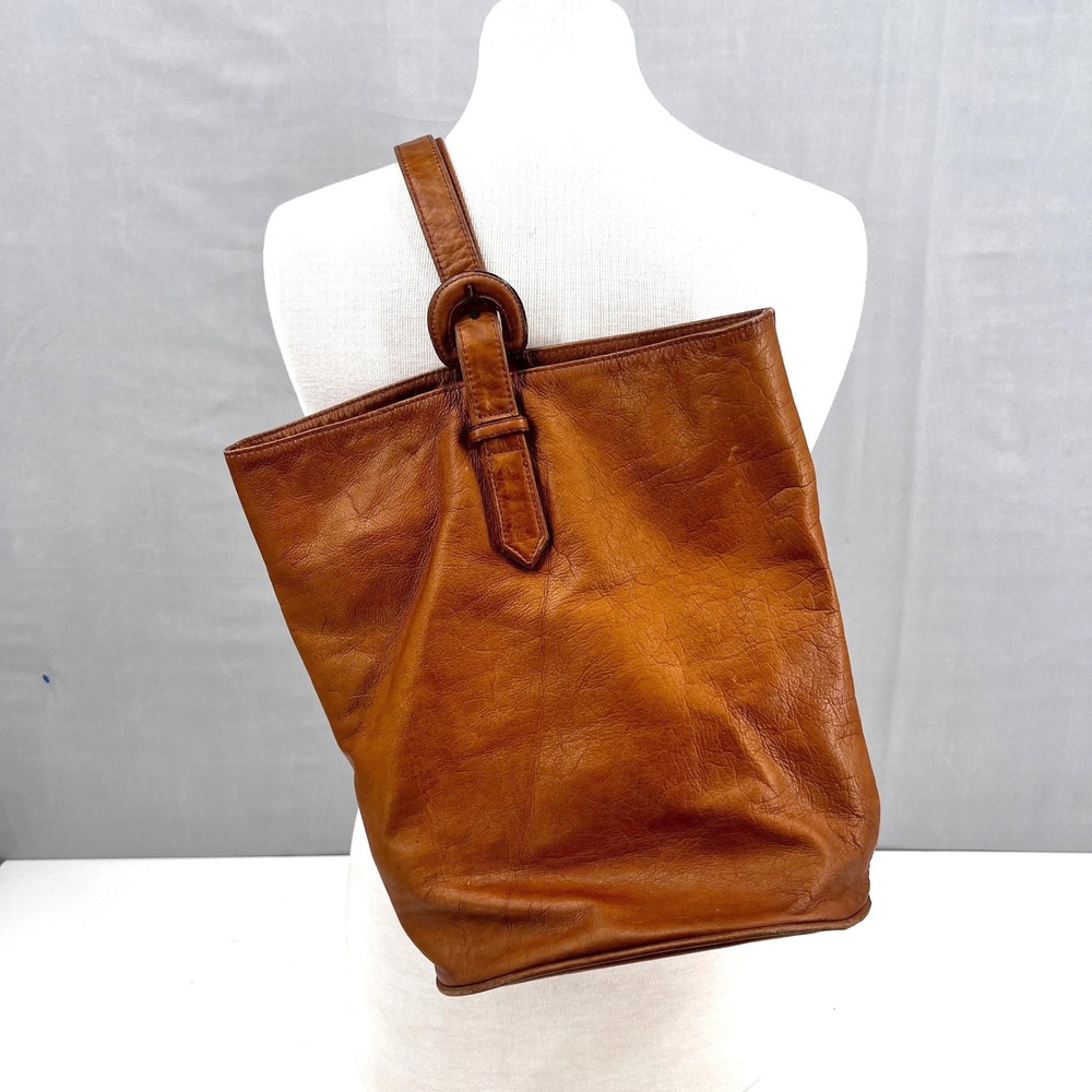 Vintage Boulder Ridge Womens Leather Shoulder Bucket Bag Cognac Brown Bucket L